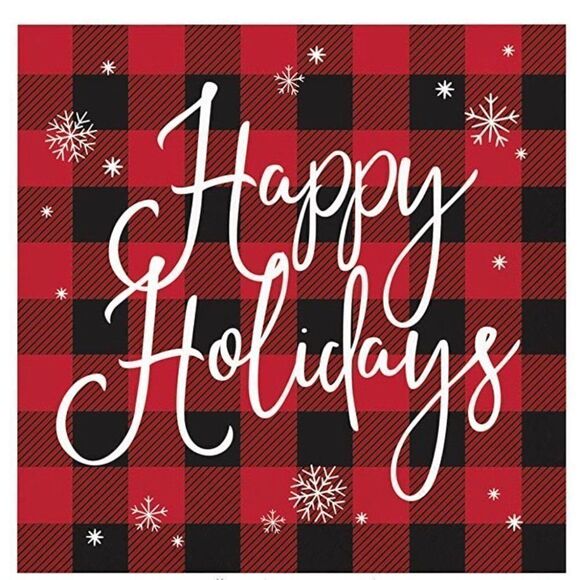 Creative Converting Black and Red Plaid Happy Holidays Lunch Paper Napkins, Mult - Picture 1 of 1
